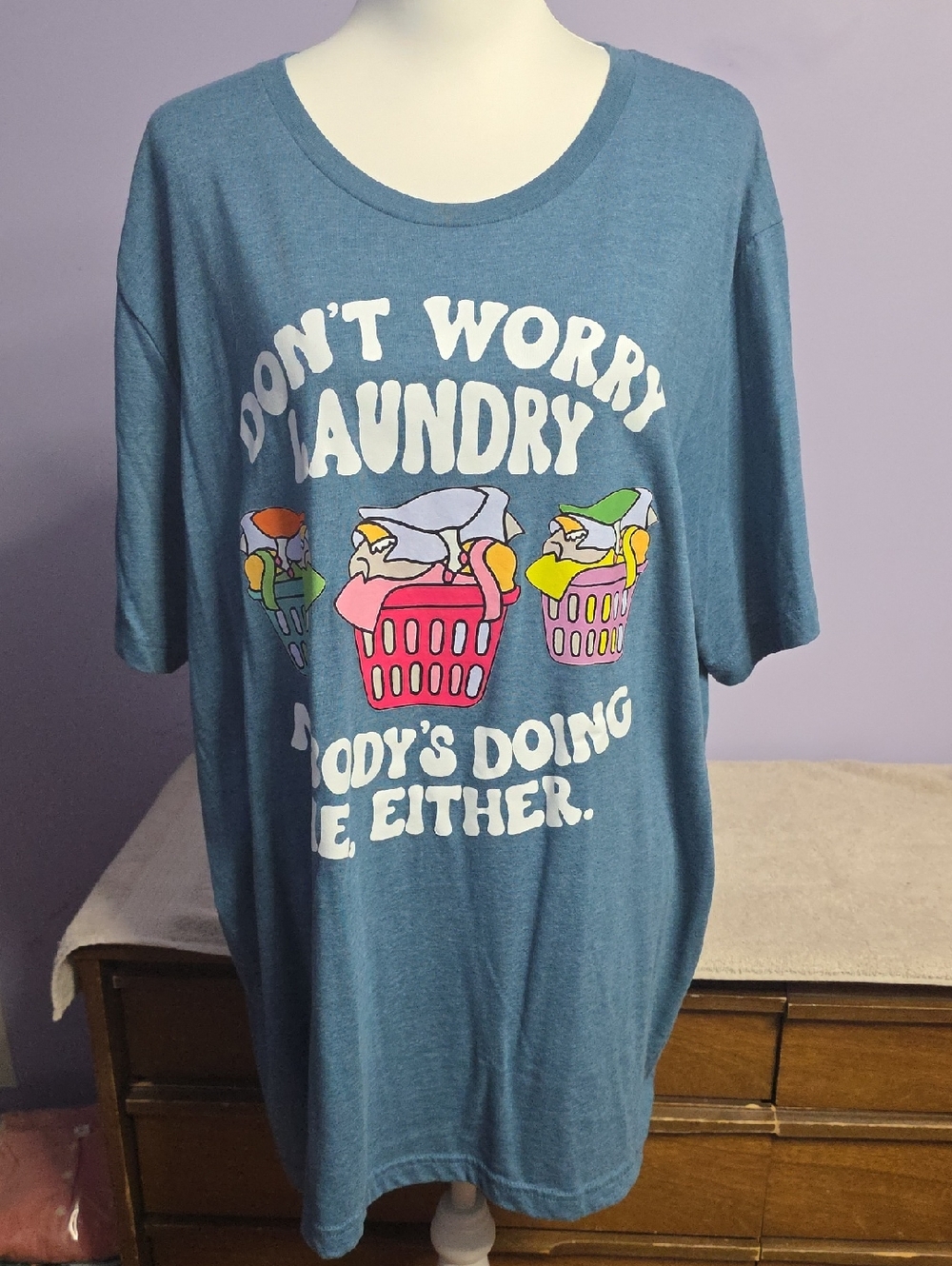 Bella Canvas Blue Graphic Tee with Multicolor Laundry Print
